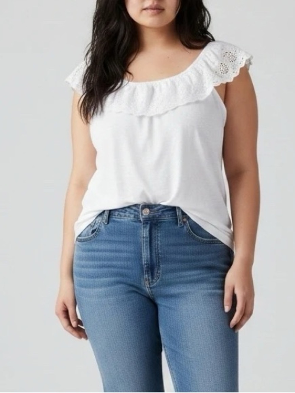 White Eyelet Ruffle Top